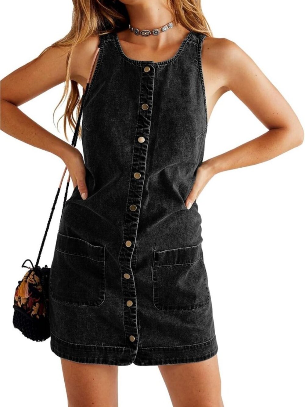 Casual Sleeveless Denim Overalls Dress for Women - Western Style Jean Dress